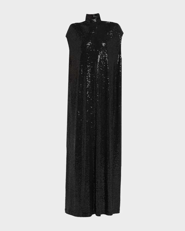 Cap-Sleeve Sequined Shift Gown